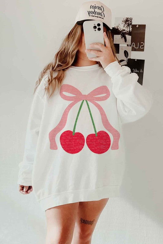 CHERRY BOW RIBBON OVERSIZED SWEATSHIRT – i'll miss u