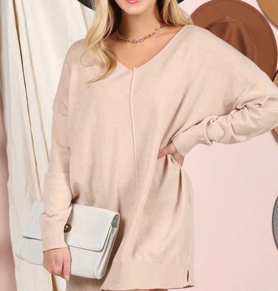 V-neck tunic in Taupe
